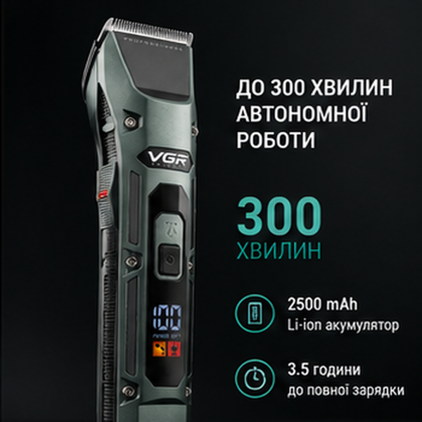 Профессиональная машинка для стрижки VGR V-696 аккумуляторная, 4 насадки VGR-V696 фото